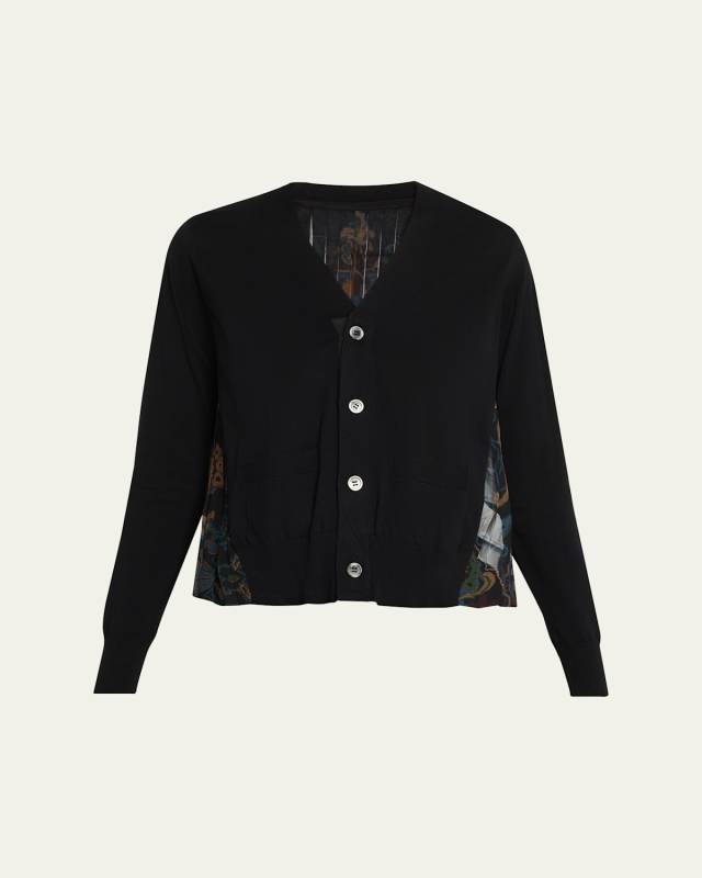 Hybrid Knit & Floral-Print Cardigan